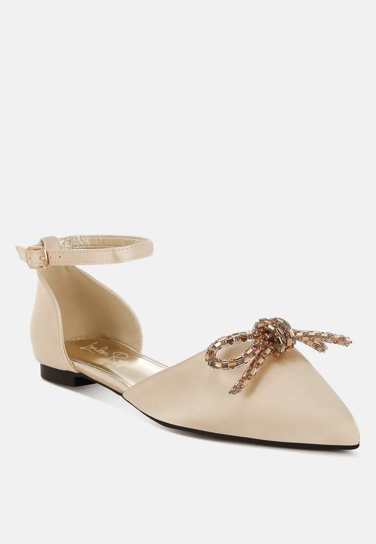 Rhinestone Detail Bow Flat Sandals By RAG