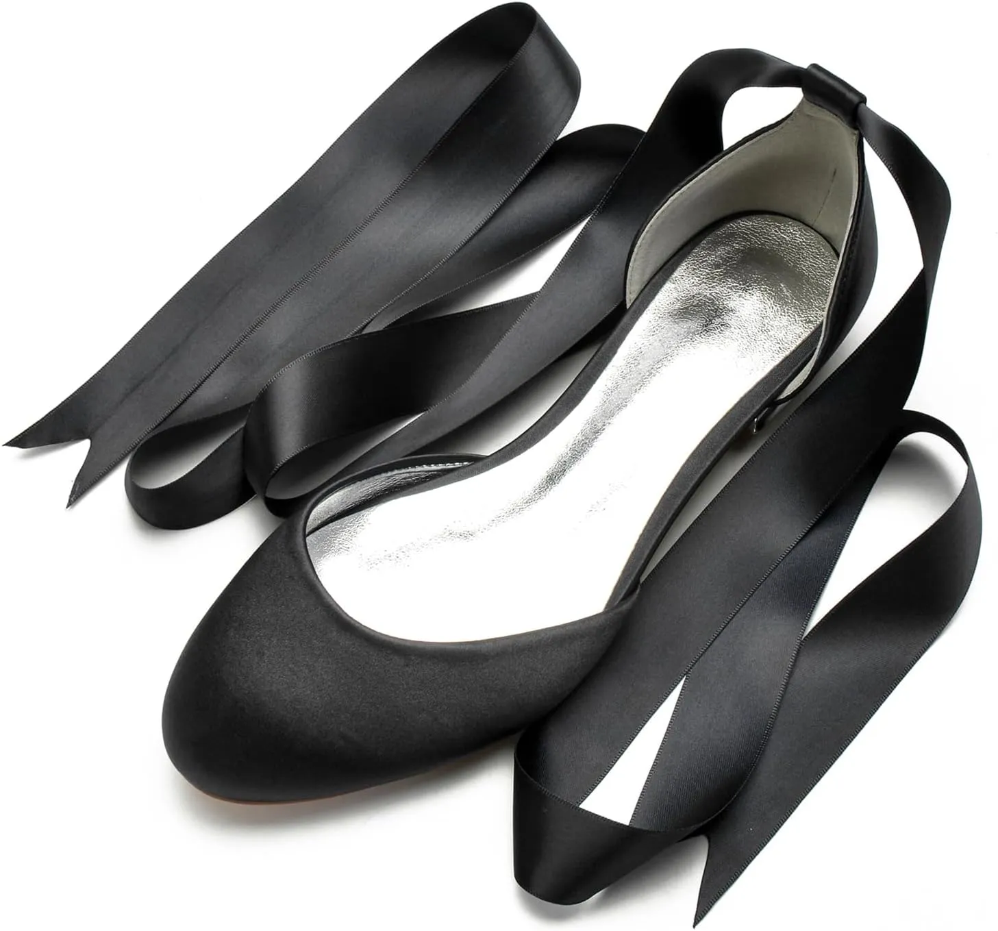 Ribbon Tie Wedding Flats for Bride 5047-62 Satin Comfortable Round Toe Party Dress Pumps Ballet Flat Shoes