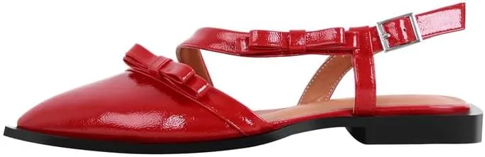 richealnini Pointed Toe Flat Pumps Slip On Slingback with Buckles and Bows