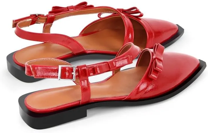 richealnini Pointed Toe Flat Pumps Slip On Slingback with Buckles and Bows