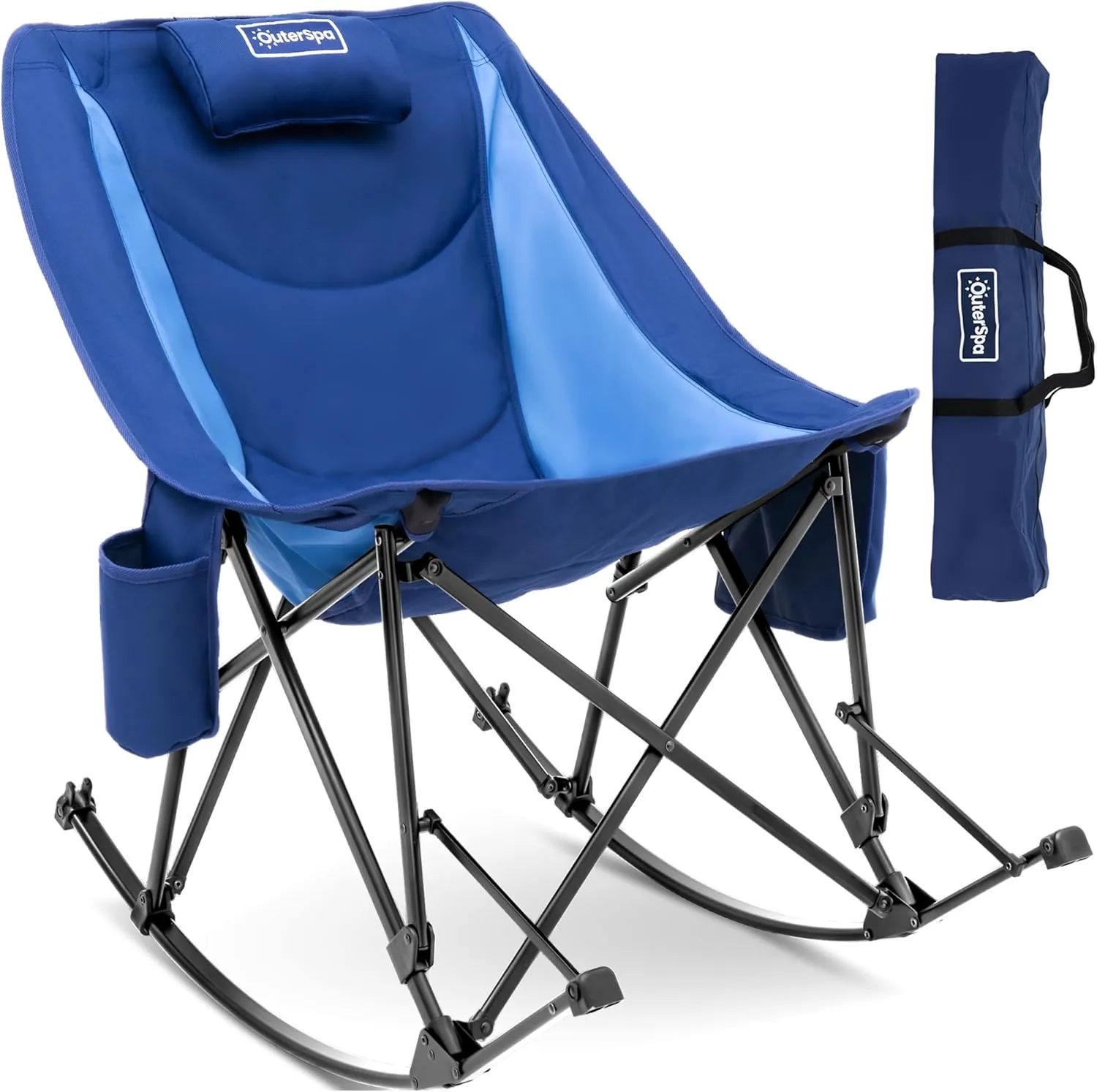 Rocking Camping Chair, Heavy Duty, High Back Oversized Portable Folding Chair with Side Cup Holders, Pocket for Beach, Fishing,Trip,Picnic,Lawn,Concert Outdoor Foldable Camp Chairs, Blue
