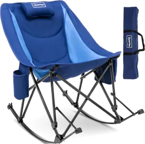 Rocking Camping Chair, Heavy Duty, High Back Oversized Portable Folding Chair with Side Cup Holders, Pocket for Beach, Fishing,Trip,Picnic,Lawn,Concert Outdoor Foldable Camp Chairs, Blue