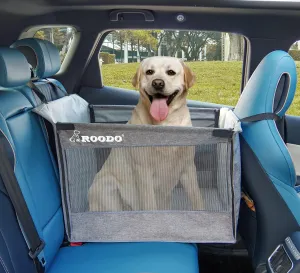 ROODO Medium Large Dog Car Seat Waterproof Oxford Cloth Hard Bottom Half seat Breathable Hammock Adjustable Seat Belt and Fixing Strap Pet Car Travel System Easy Storage and Portability(Gray)