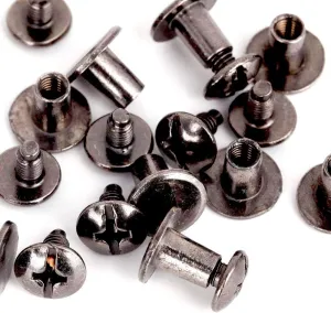 Round Flat Head Chicago Screws Buttons for Leather Crafting, 1/4 Inches (6mm) Repair Screw Post Fastener, Metal Nail Rivet Studs, Black Gunmetal, 500 Sets, Diameter 3/8 Inches (10mm)