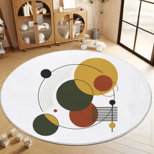 Round Rug White 6ft Geometric Flat Graphics Area Indoor Circle Rug Round Washable Rug, Floor Mat Print Non Slip Carpet Kitchen Living Room Dining Room Playroom Decor