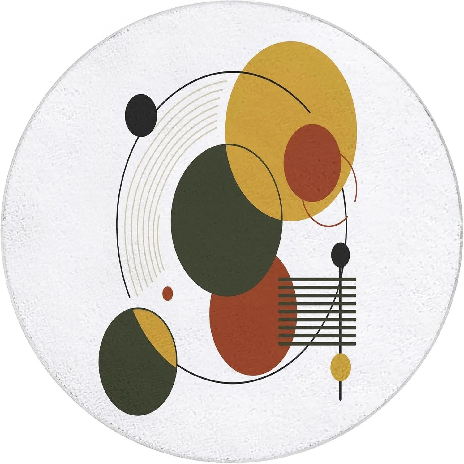 Round Rug White 6ft Geometric Flat Graphics Area Indoor Circle Rug Round Washable Rug, Floor Mat Print Non Slip Carpet Kitchen Living Room Dining Room Playroom Decor