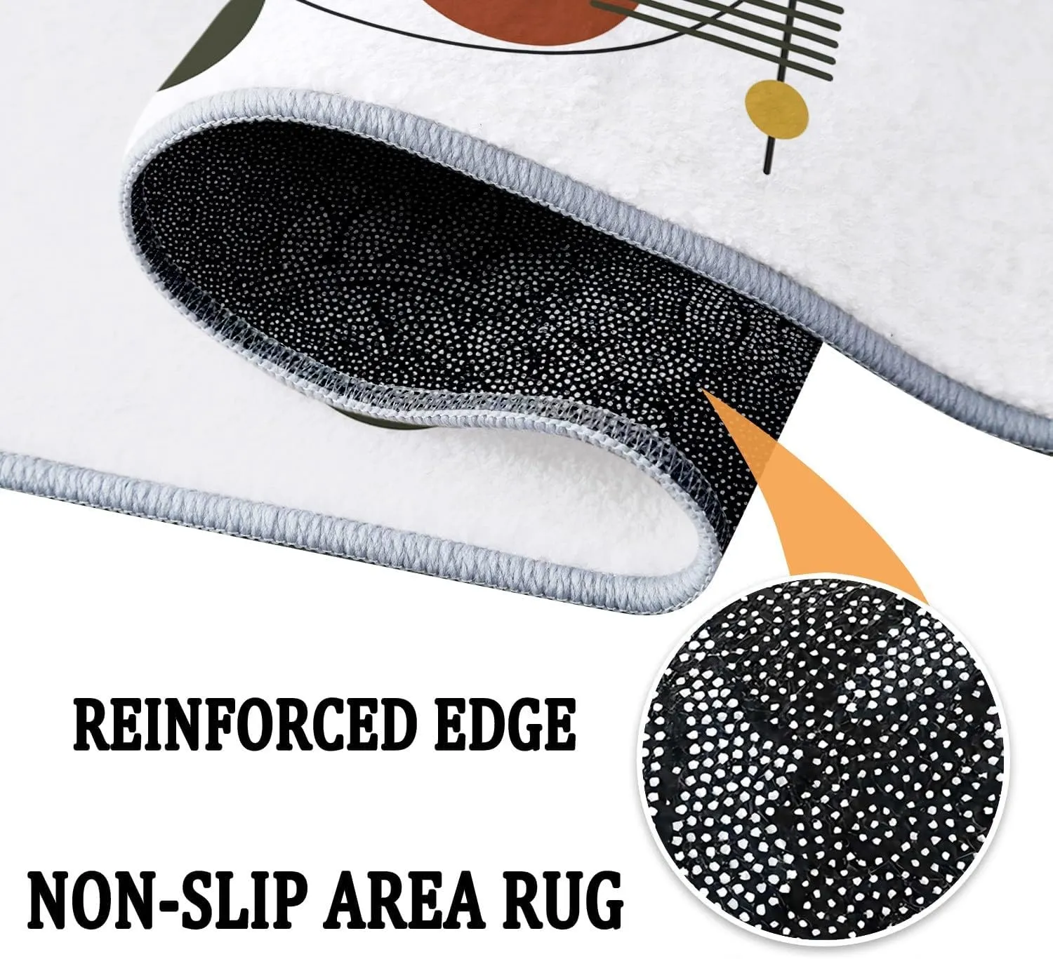 Round Rug White 6ft Geometric Flat Graphics Area Indoor Circle Rug Round Washable Rug, Floor Mat Print Non Slip Carpet Kitchen Living Room Dining Room Playroom Decor