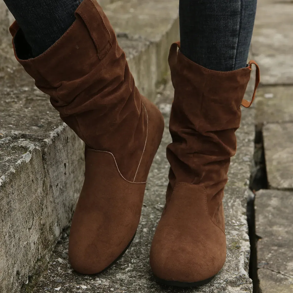 Round Toe Flat Winter Boots