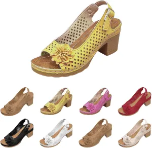 Sandals for Women 2025 Summer Casual Ankle Strap Hollow Out Platform Wedge Sandal Beach Chunky Block Heel Flower Sandal