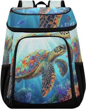 Sea Turtle Nautical Ocean Coastal Fish Cooler Backpack Cooler Insulated Leak Proof Lunch Backpack 36 Cans Waterproof Soft for Men Women Picnic Hiking Camping Beach