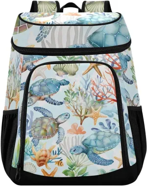 Sea Turtles Blue Ocean Cooler Backpack Cooler Insulated Leak Proof Lunch Backpack 36 Cans Waterproof Soft for Men Women Picnic Hiking Camping Beach