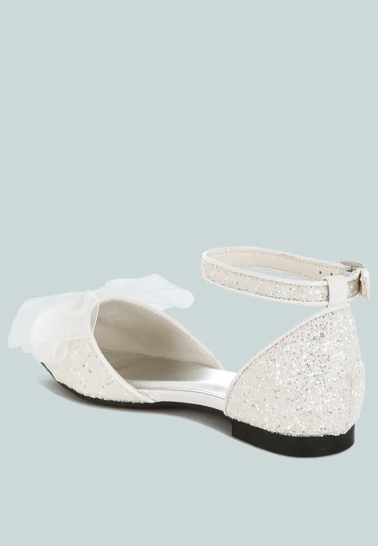 Sheer Bow Detail Glitter Flat Sandals By RAG