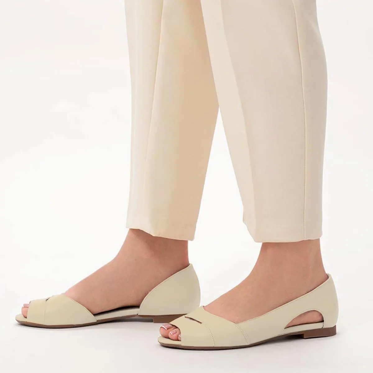 SHODENSE Women Open Peep Toe Flat Shoes Slip On Cutout Flat Sandals Round Toe Matte Leather Ballet Flats Office Work Comfort Flat Heel Summer Shoes for Ladies Girls Casual Driver Flats Club 4-11 M US