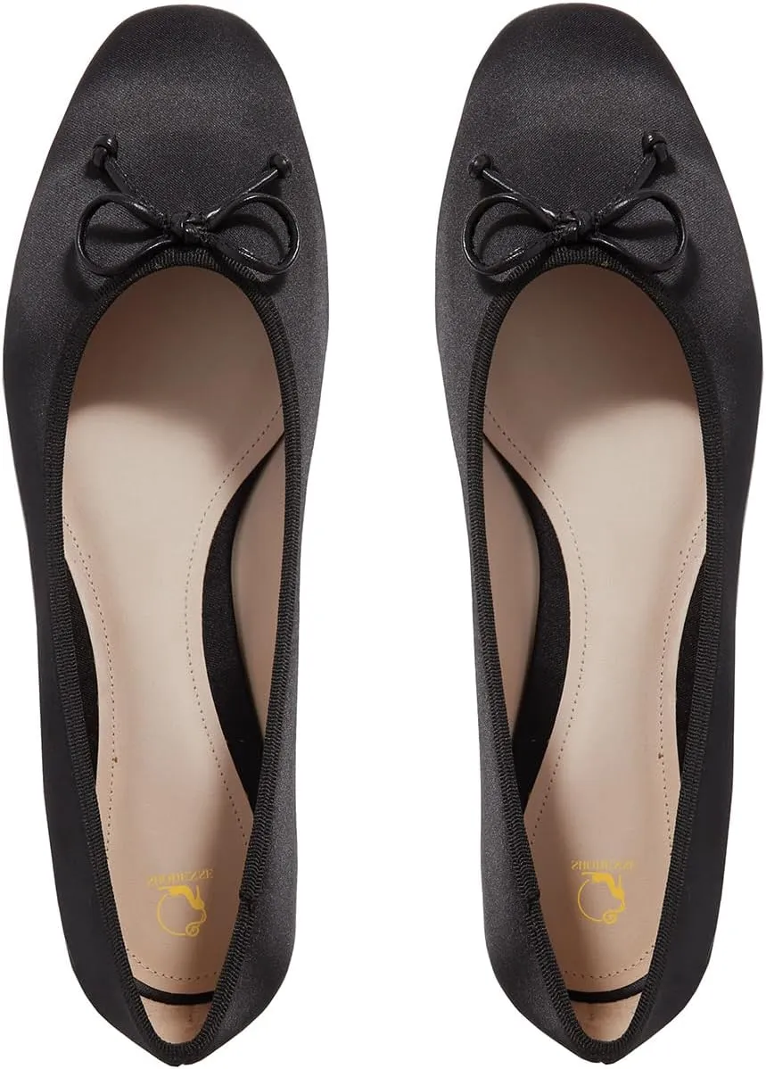 SHODENSE Women Satin Flats Shoes Bow Square Closed Toe Slip On Ballet Flats Slip On Comfortable Flat Heel Office Work Shoes Girls Driving Flats Club Church Spring Fall Dance Dress Flats 4-11 M US