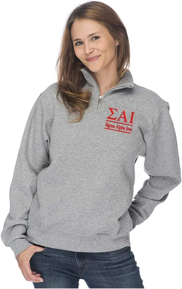 Sigma Alpha Iota Quarter Zip Sweatshirt - SAI Music Sorority - Cadet Collar Pullover - Gifts