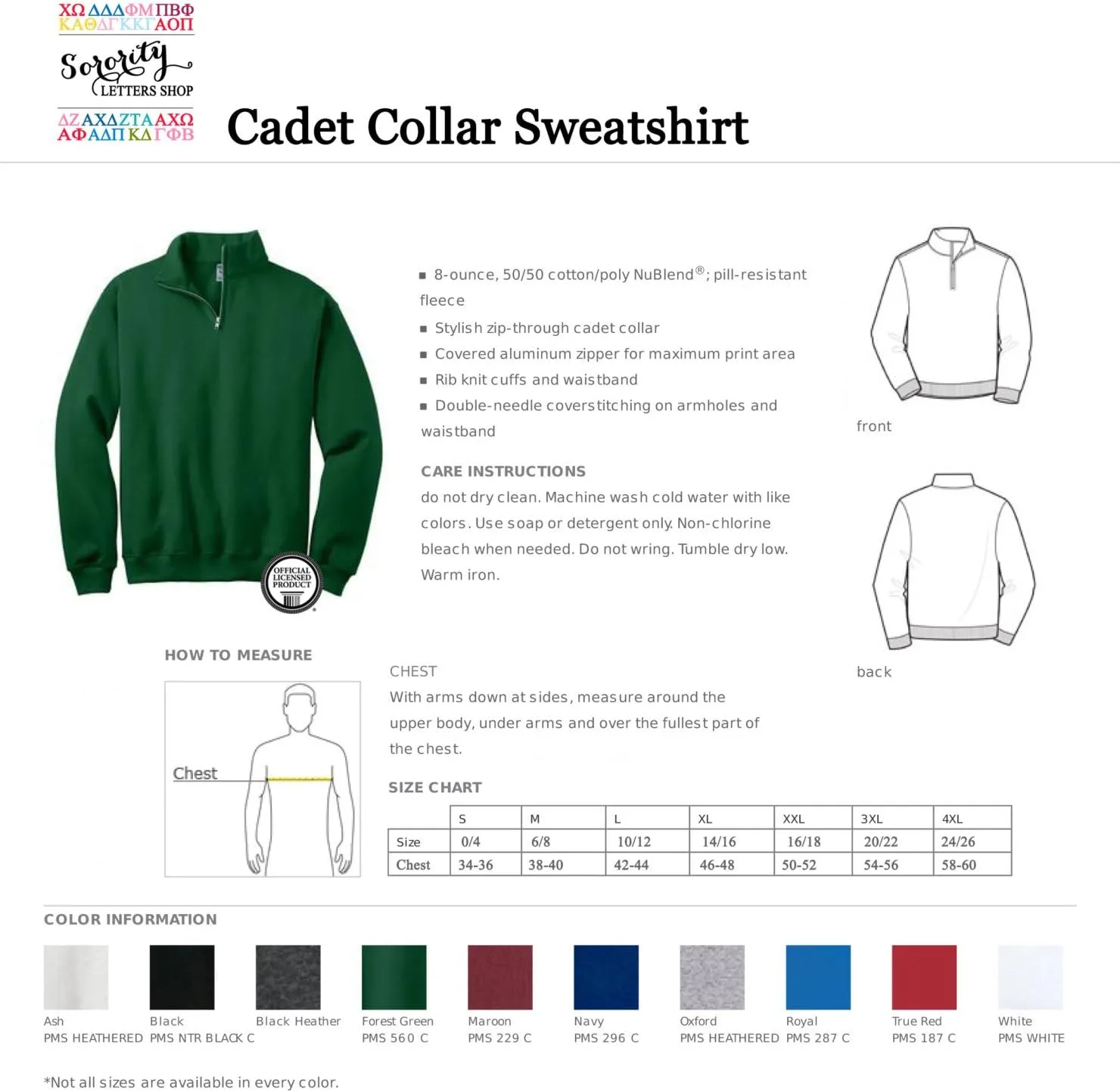 Sigma Alpha Iota Quarter Zip Sweatshirt - SAI Music Sorority - Cadet Collar Pullover - Gifts