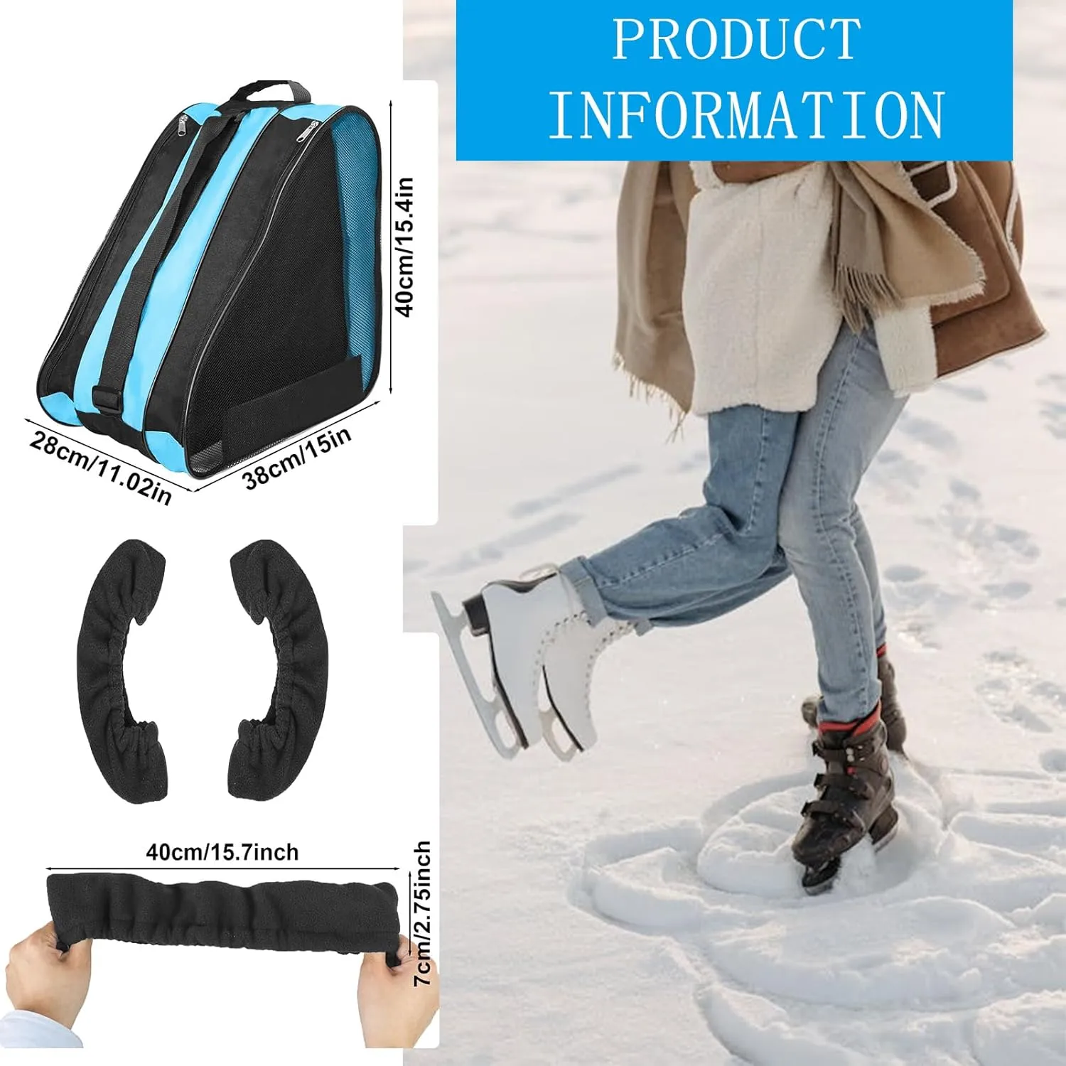 Skating Bag Set Ice Skate Blade Covers Ice Skating Guards and Roller Skates Bag Roller Skate Accessories Roller Skate Bag for Kids Men Women Adults