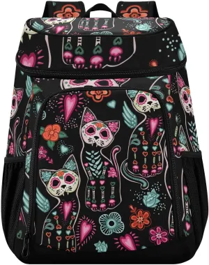 Skull Skeleton Cat Sugar Black Cooler Backpack Cooler Insulated Leak Proof Lunch Backpack 36 Cans Waterproof Soft for Men Women Picnic Hiking Camping Beach
