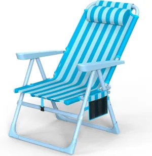 Slendor Backpack Beach Chair, 6-Positions Beach Chairs for Adults with Cooler Bag, Reclining Chair with Cup Holder Folding Camping Chair for Outside