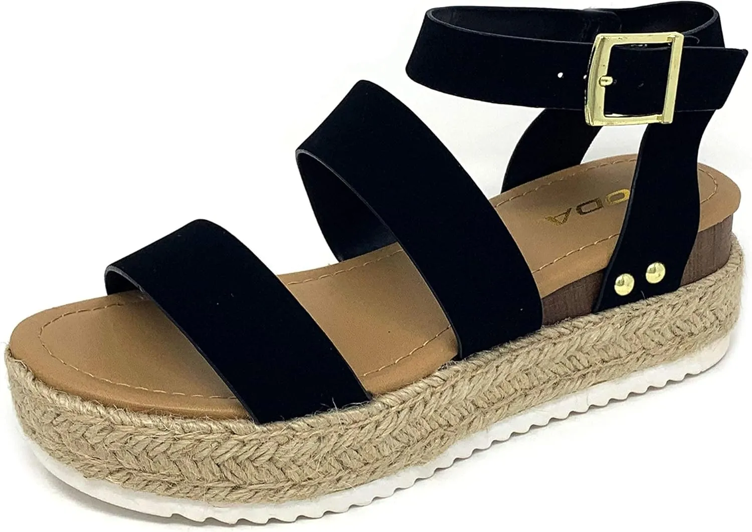 Soda Clip Womens Casual Espadrilles Trim Flatform Studded Wedge (6.5, Black-Bryce)