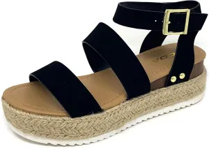 Soda Clip Womens Casual Espadrilles Trim Flatform Studded Wedge (6.5, Black-Bryce)