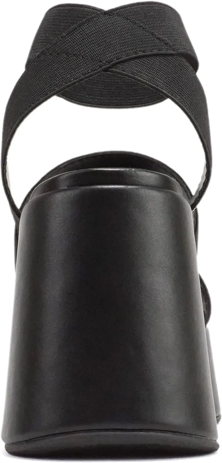 Soda “CONEY” ~ Women Open Square Toe Platform Flatform Double Elastic Band Ankle Strap Wedge Sandal