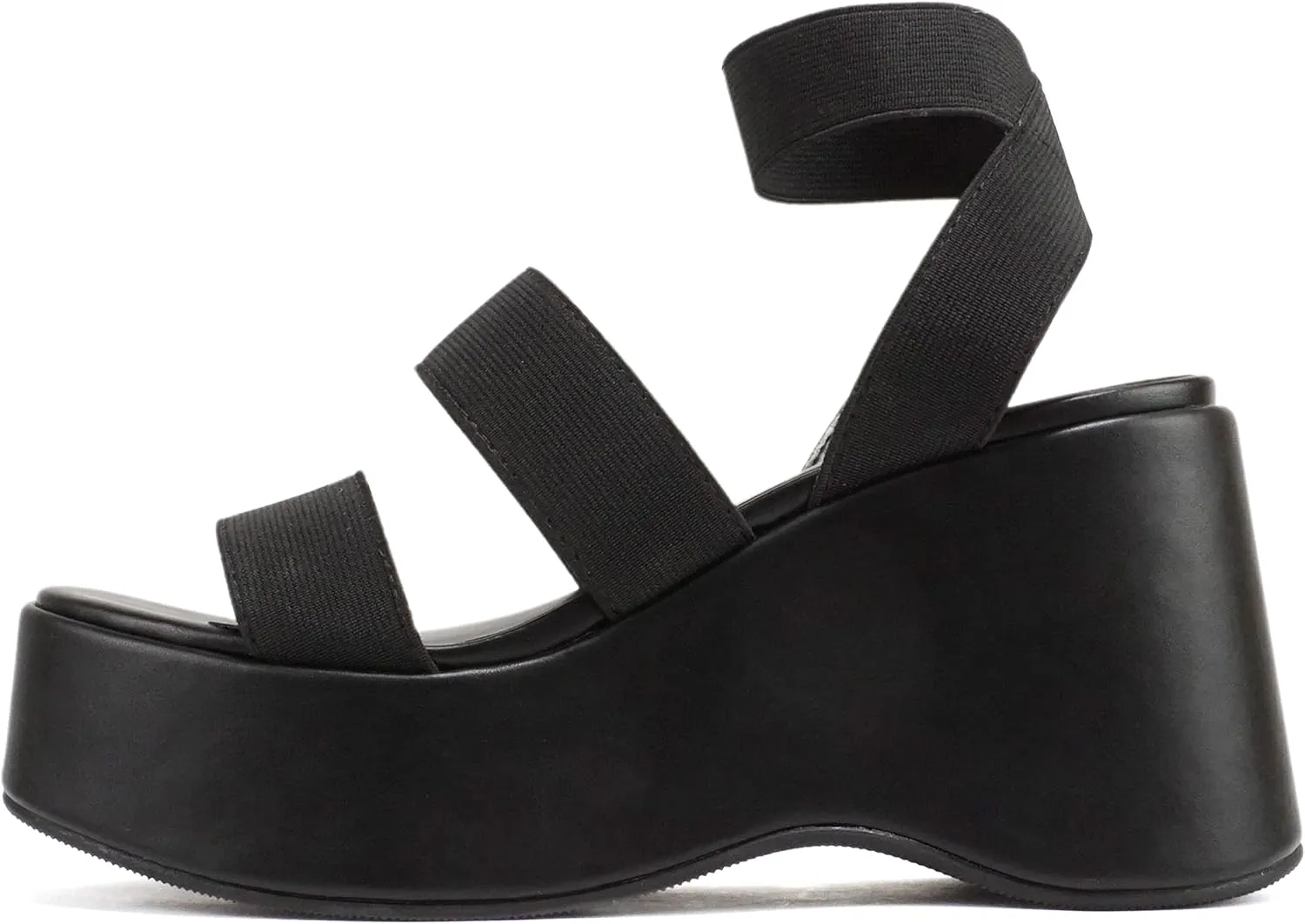 Soda “CONEY” ~ Women Open Square Toe Platform Flatform Double Elastic Band Ankle Strap Wedge Sandal