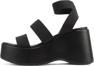 Soda “CONEY” ~ Women Open Square Toe Platform Flatform Double Elastic Band Ankle Strap Wedge Sandal