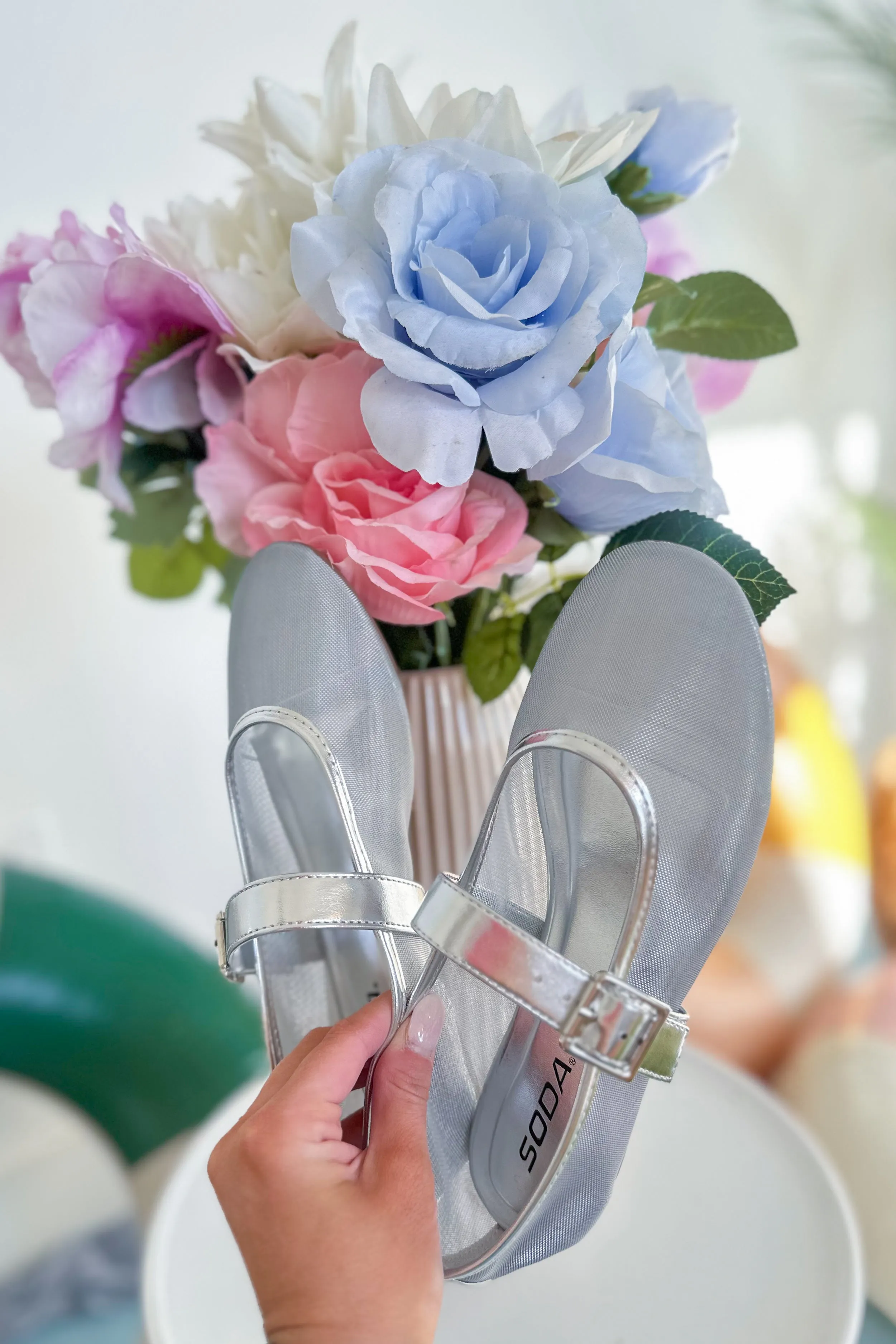 Soda Summer Round Toe Mesh Mary Jane Flat