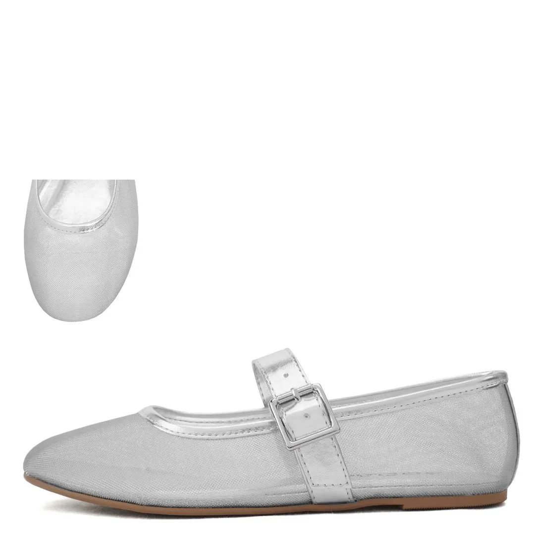 Soda Summer Round Toe Mesh Mary Jane Flat