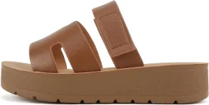 Soda “Tonya” ~ Women Open Round Toe Double Strap Slide On Sandal