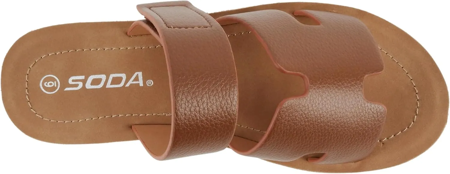 Soda “Tonya” ~ Women Open Round Toe Double Strap Slide On Sandal