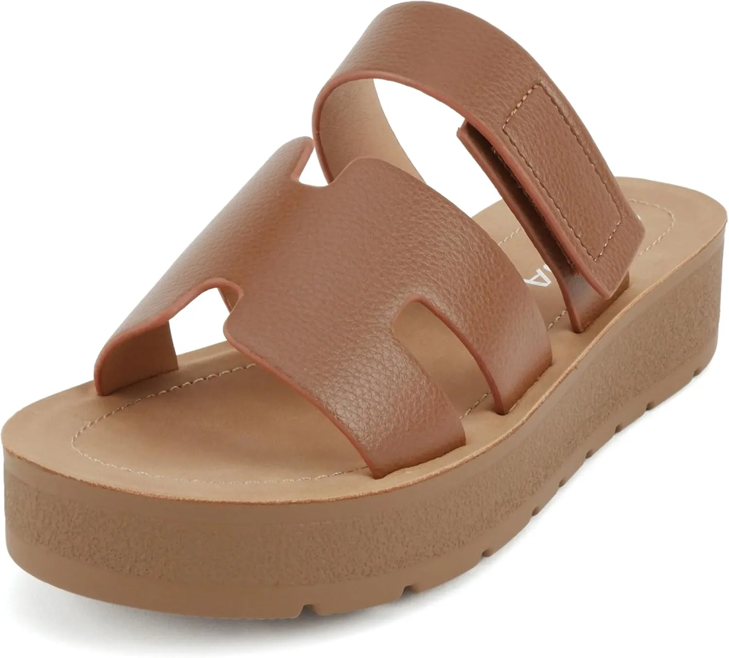 Soda “Tonya” ~ Women Open Round Toe Double Strap Slide On Sandal