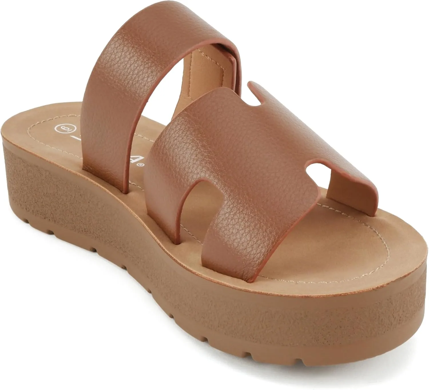 Soda “Tonya” ~ Women Open Round Toe Double Strap Slide On Sandal