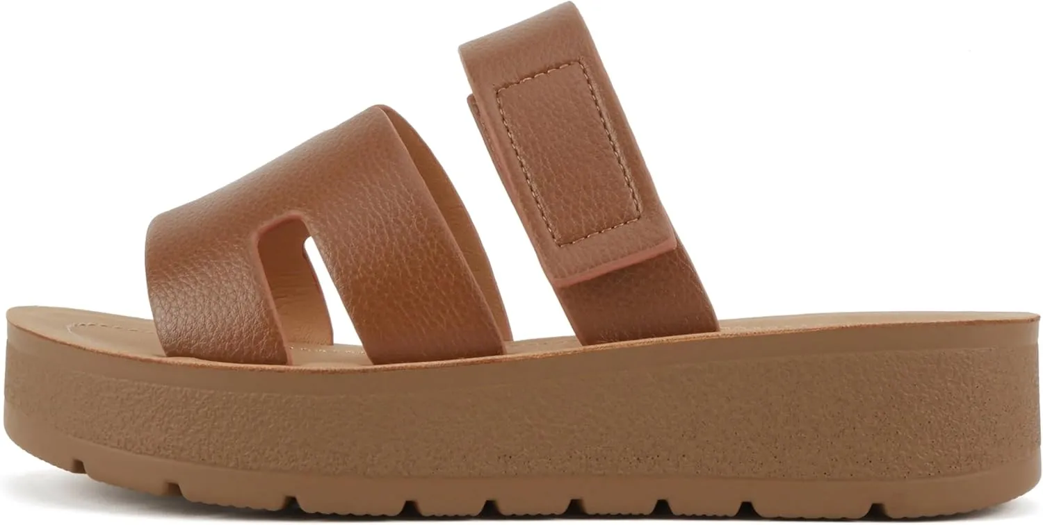 Soda “Tonya” ~ Women Open Round Toe Double Strap Slide On Sandal