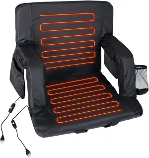Sojoy Double Heated Seats for Bleachers Reclining Stadium Chair with Back & Arm Support,21" Extra Wide Folded Bleacher Chair with USB Heat for Outdoor Camping, Sports Gaming (Battery is NOT Included)