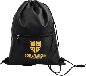 Sorority Shop Sigma Alpha Epsilon Fraternity Black Drawstring Backpack, Sports Bag, Travel Carryall
