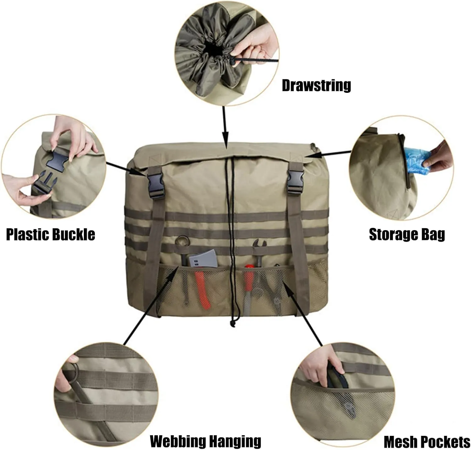 Spare Tire Trash Bag Trash Bag Overland Gear Organizer Cargo Garbage Tool Trunk Rear Wheel Bags for Outdoor Camping SUV Truck Off-Road Recovery Backpack,Black,58x18x60cm