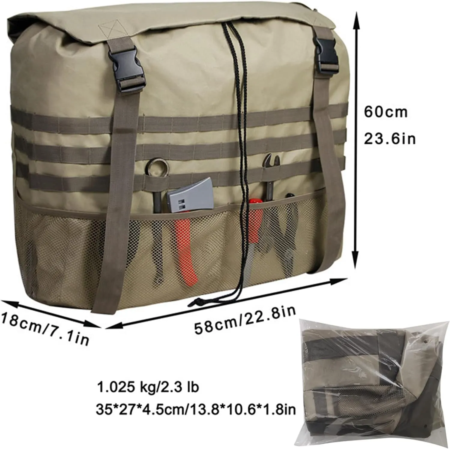 Spare Tire Trash Bag Trash Bag Overland Gear Organizer Cargo Garbage Tool Trunk Rear Wheel Bags for Outdoor Camping SUV Truck Off-Road Recovery Backpack,Black,58x18x60cm