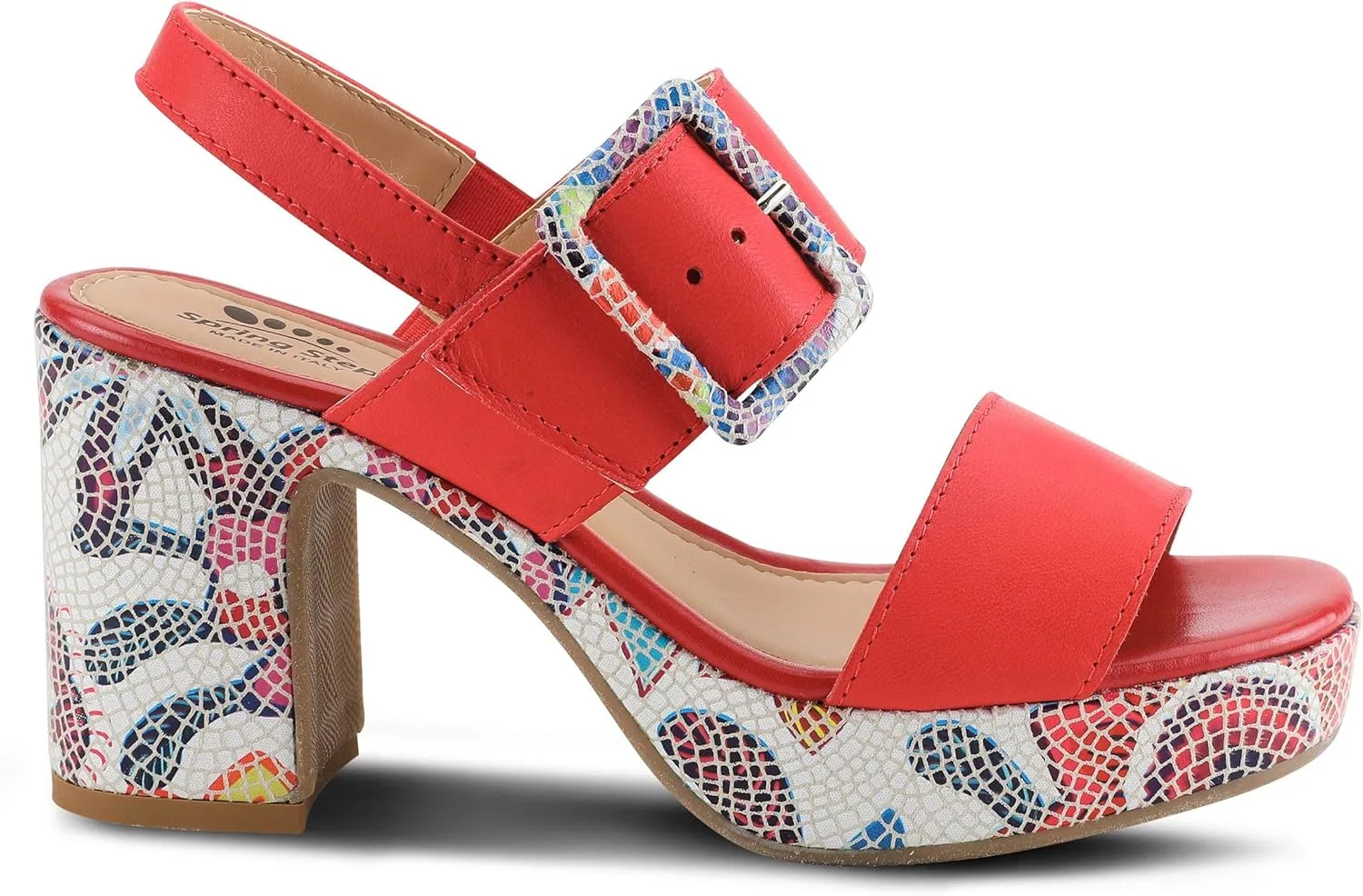 Spring Step Azucar Women's Sandal with Leather Upper and Mosaic Block Heel