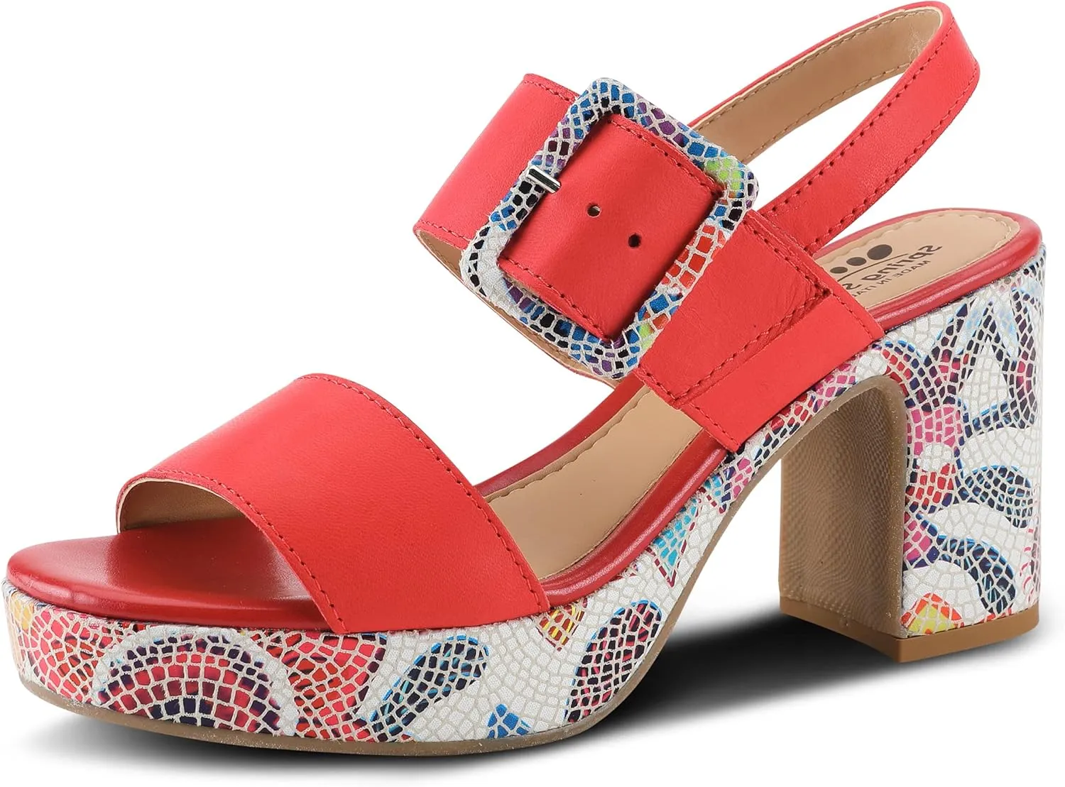 Spring Step Azucar Women's Sandal with Leather Upper and Mosaic Block Heel