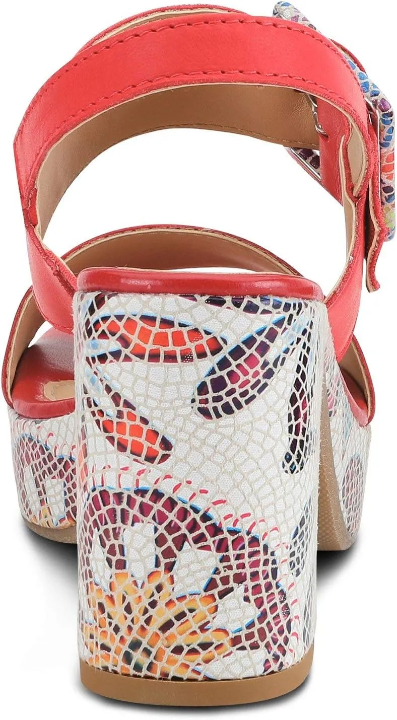 Spring Step Azucar Women's Sandal with Leather Upper and Mosaic Block Heel