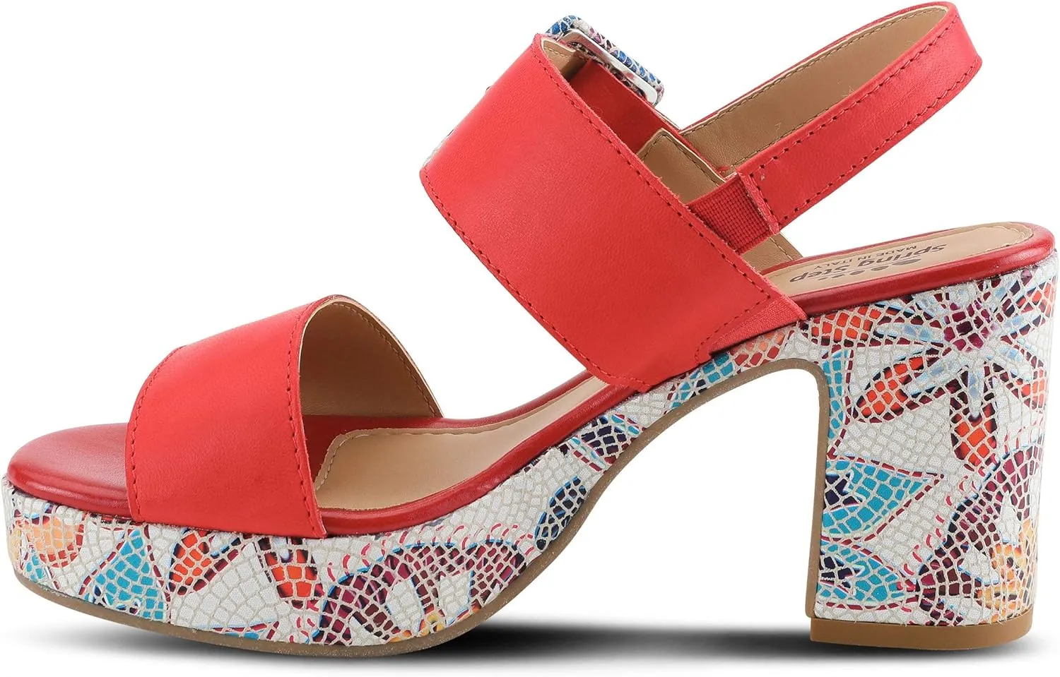 Spring Step Azucar Women's Sandal with Leather Upper and Mosaic Block Heel