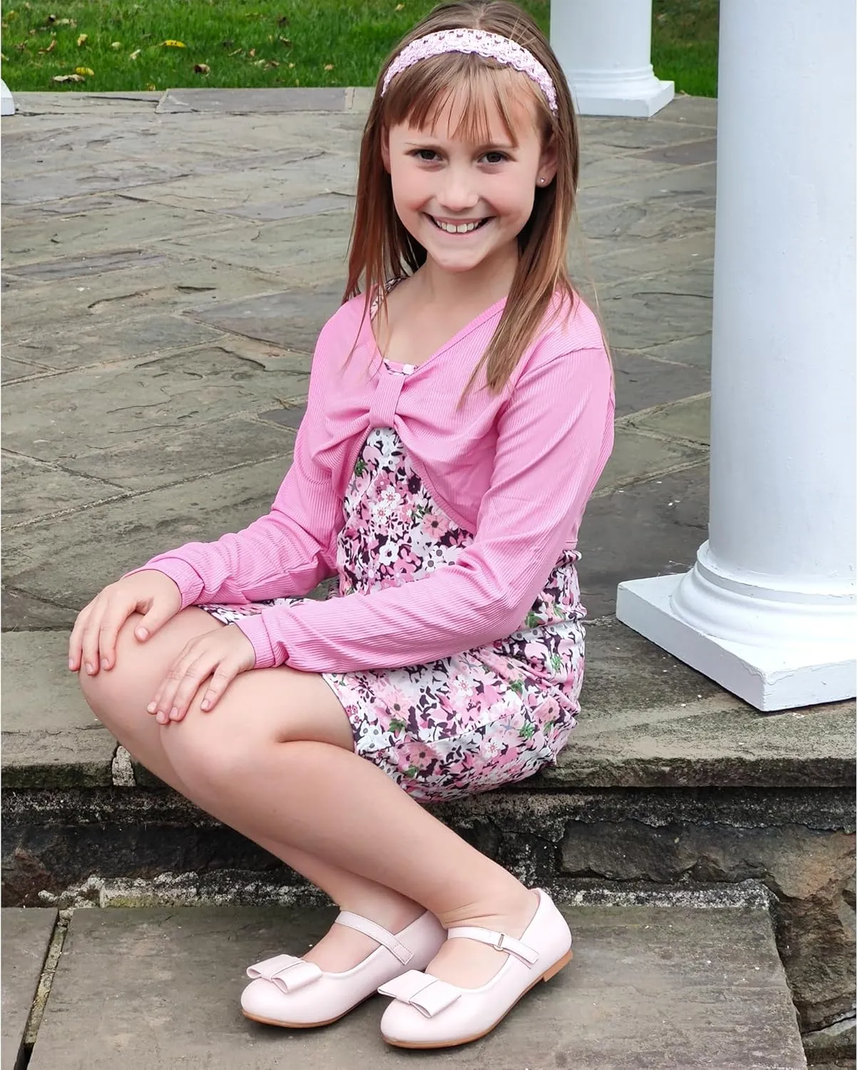 Stelle Girls Mary Jane Dress Shoes Ballerina Flat with Bow for Toddler/Little/Big Kids