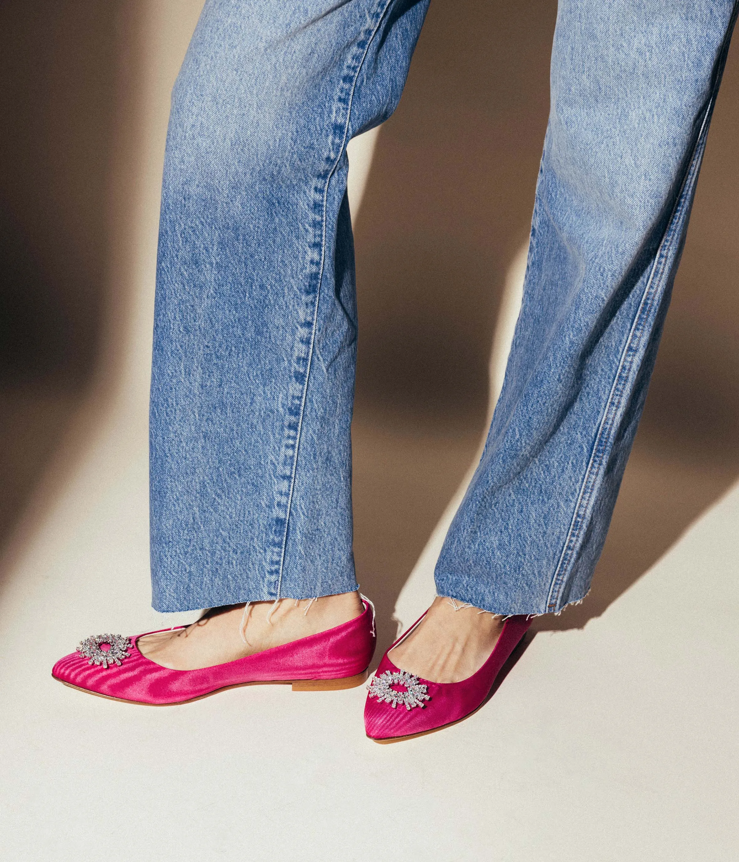 Stevie Ballerina Flats in Pink Silk Moire