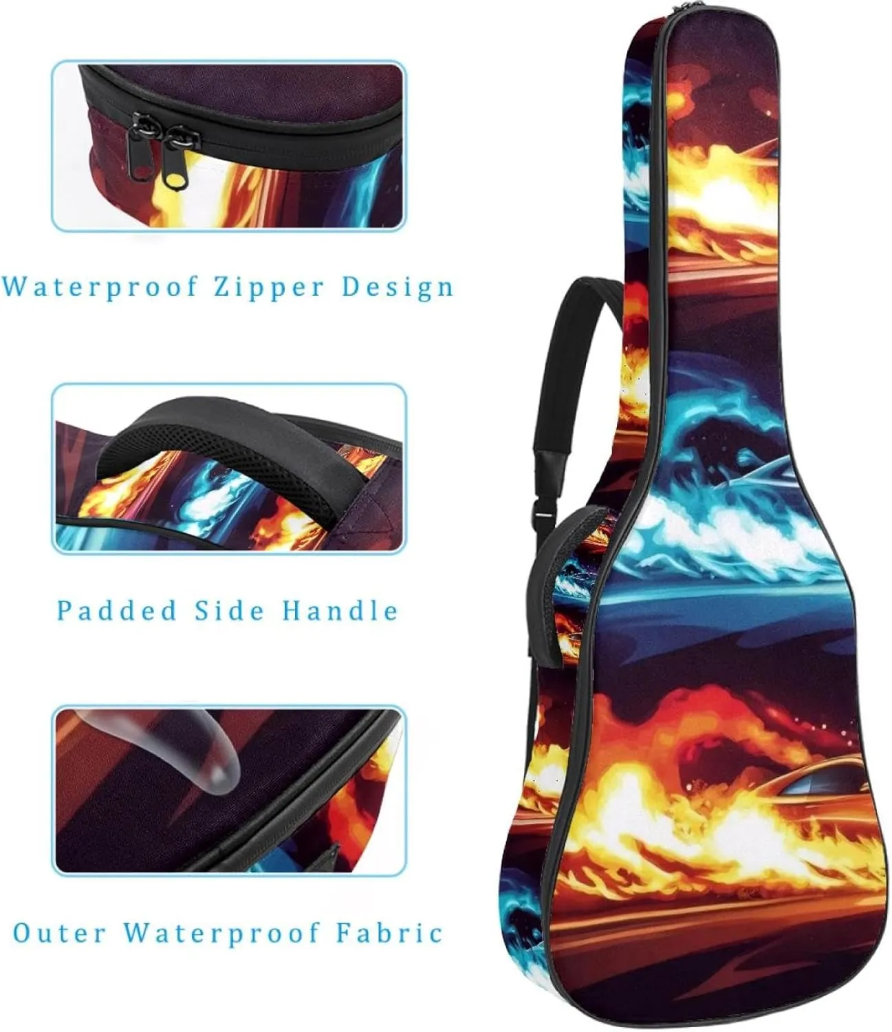 Street Racing Set Acoustic Guitar Bag, Guitar Case Gig Bag 40 41 42 inch with Dual Adjustable Shoulder Strap and Back Hanger Loop