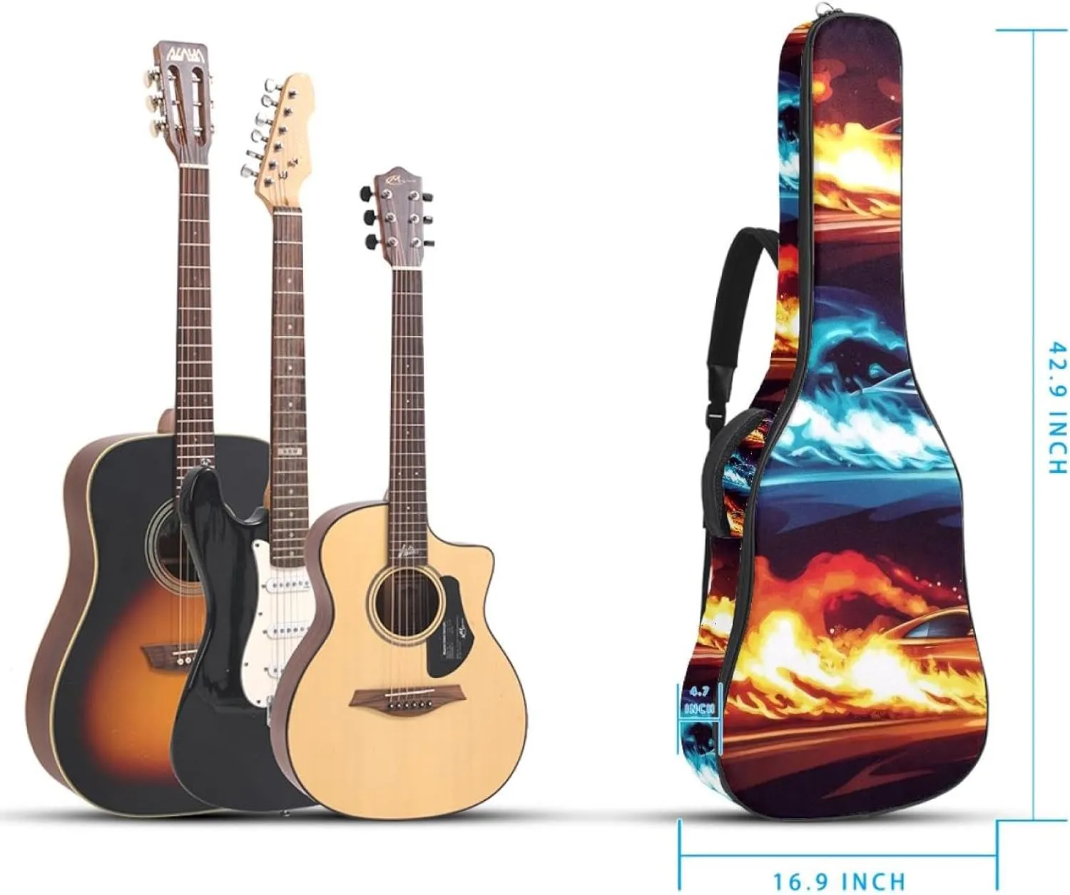Street Racing Set Acoustic Guitar Bag, Guitar Case Gig Bag 40 41 42 inch with Dual Adjustable Shoulder Strap and Back Hanger Loop