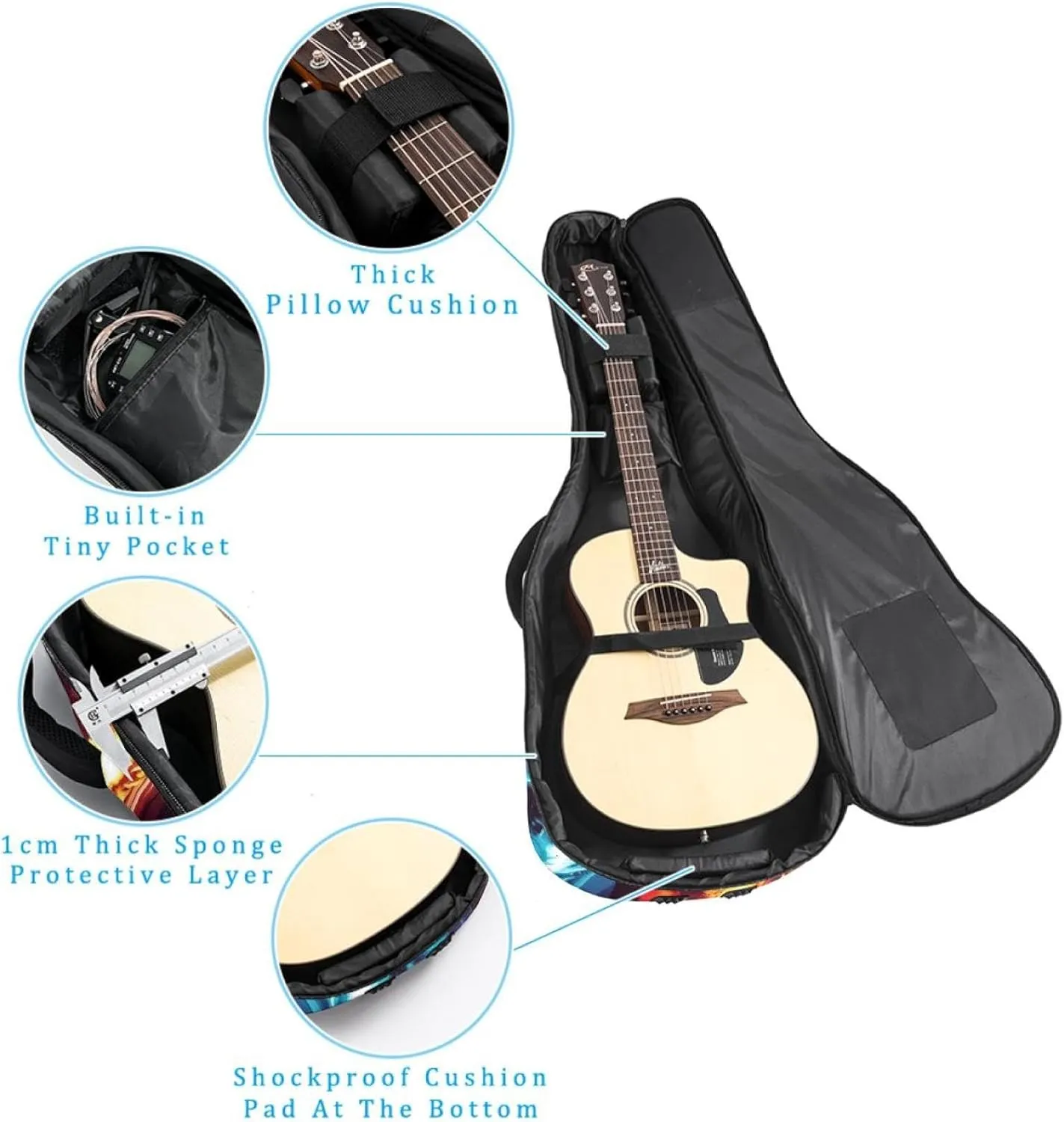 Street Racing Set Acoustic Guitar Bag, Guitar Case Gig Bag 40 41 42 inch with Dual Adjustable Shoulder Strap and Back Hanger Loop