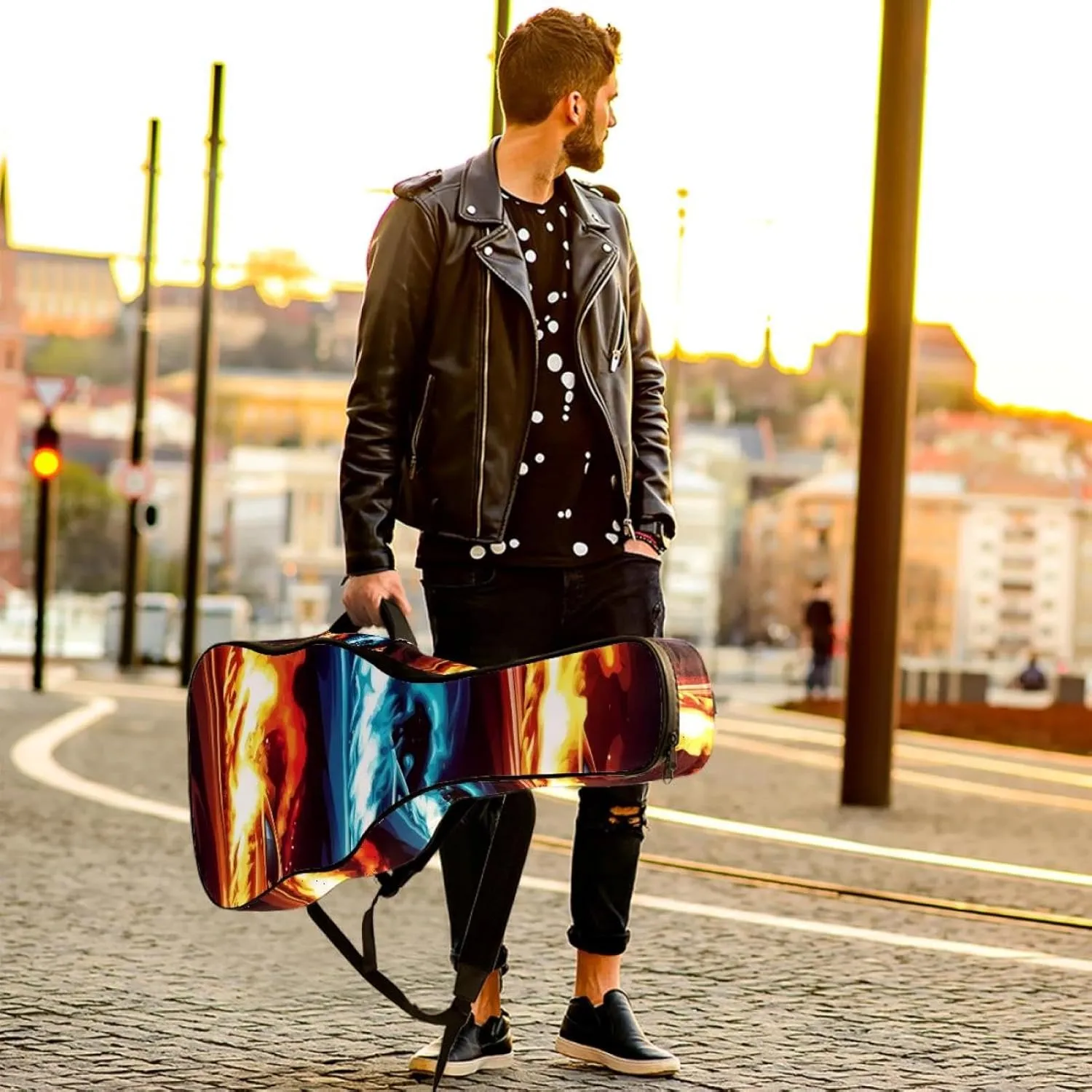 Street Racing Set Acoustic Guitar Bag, Guitar Case Gig Bag 40 41 42 inch with Dual Adjustable Shoulder Strap and Back Hanger Loop