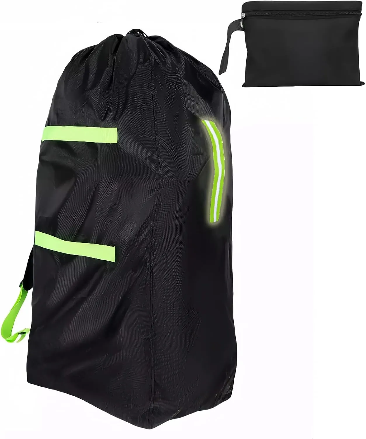 Stroller Travel Bag for Airplane Gate Check with Reflective Safety Strips 46''*21''*13'' Waterproof Tear-Resistant Oxford, Adjustable Padded Straps & Dual Drawstring Closure Fits Most Strollers, Black